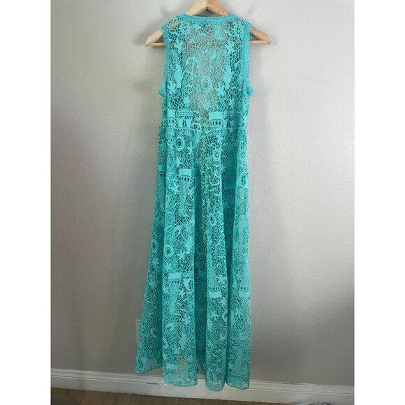Antica Sartoria Giacomo Cinque Womens One Size Turquoise Crochet Maxi Cardigan - Picture 9 of 11